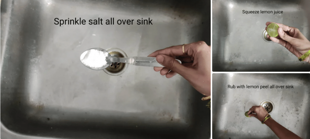 citron et du sel dans le nettoyage des éviers.