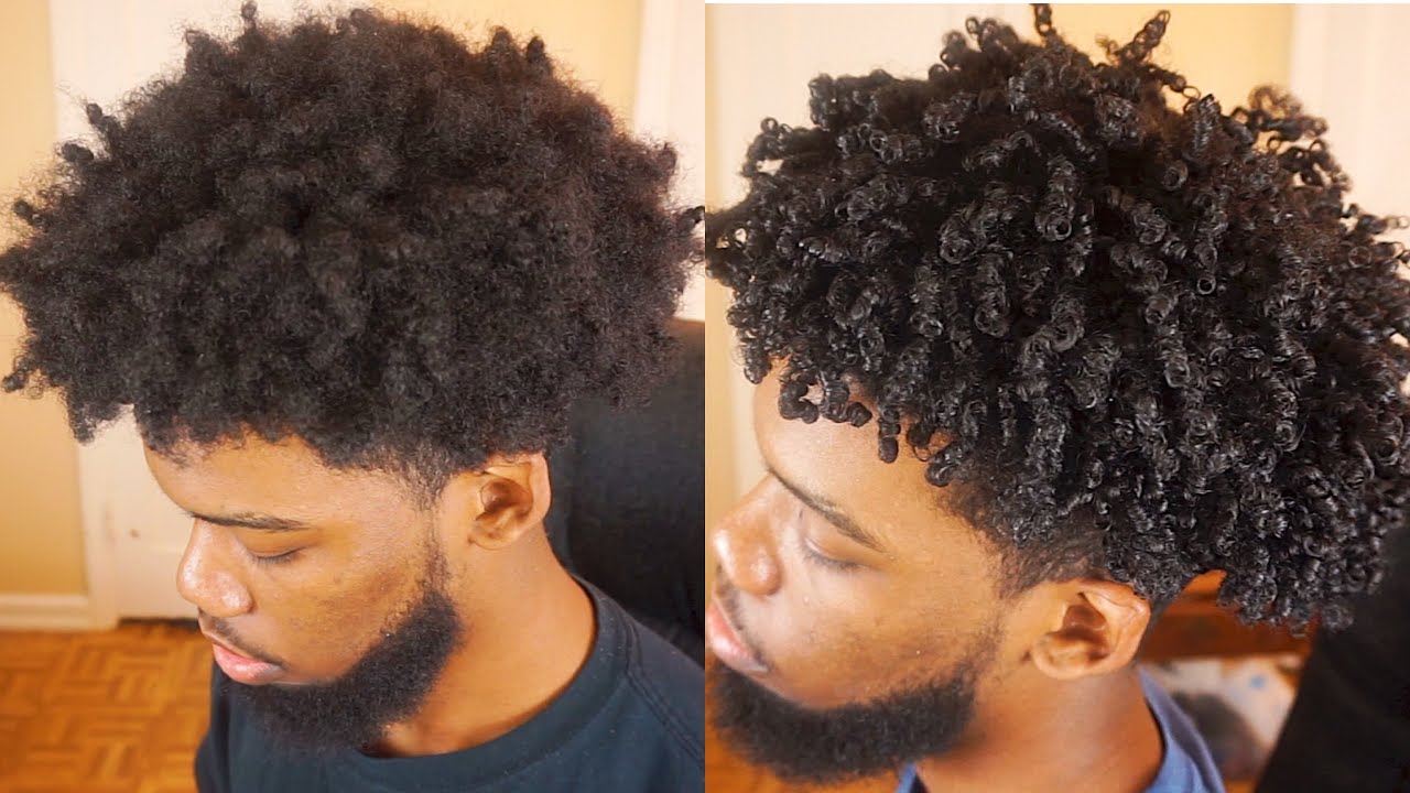 Cheveux bouclés homme noir avant et après