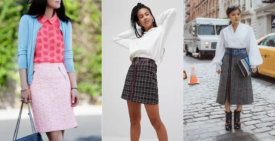 jupes zippées en tweed