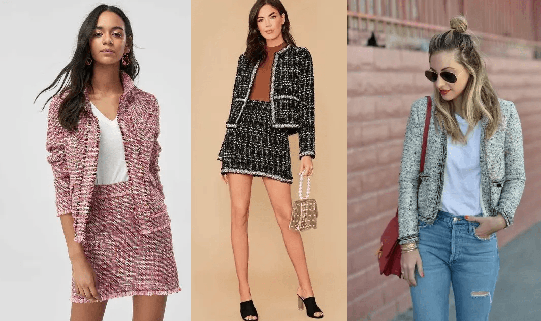 veste en tweed avec un t-shirt